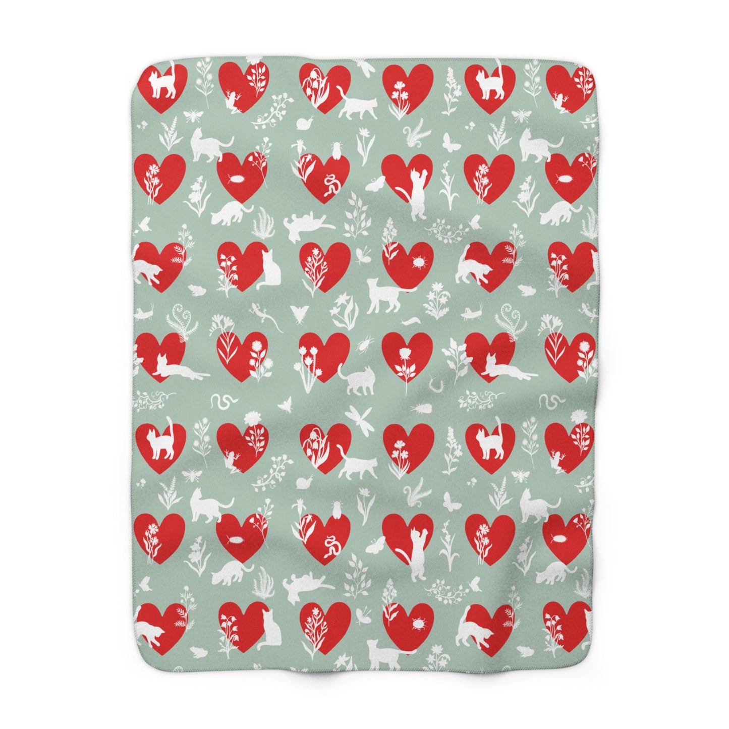 Cozy Heart Cats Sherpa Blanket, Fleece Throw for Cat Lovers, Valentine's Day, Warm Home Decor, Gift for Her