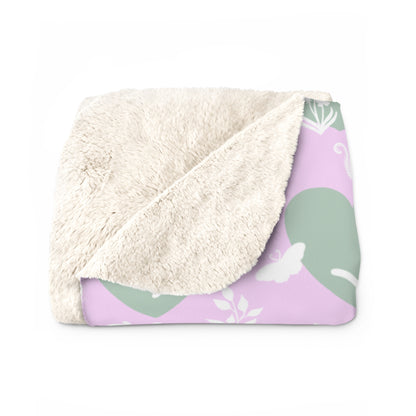 'Heart Cats' Sherpa Fleece Blanket, Pink&Seafoam