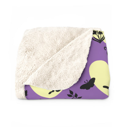 'Heart Cats' Sherpa Fleece Blanket, Witchy Purple&Yellow