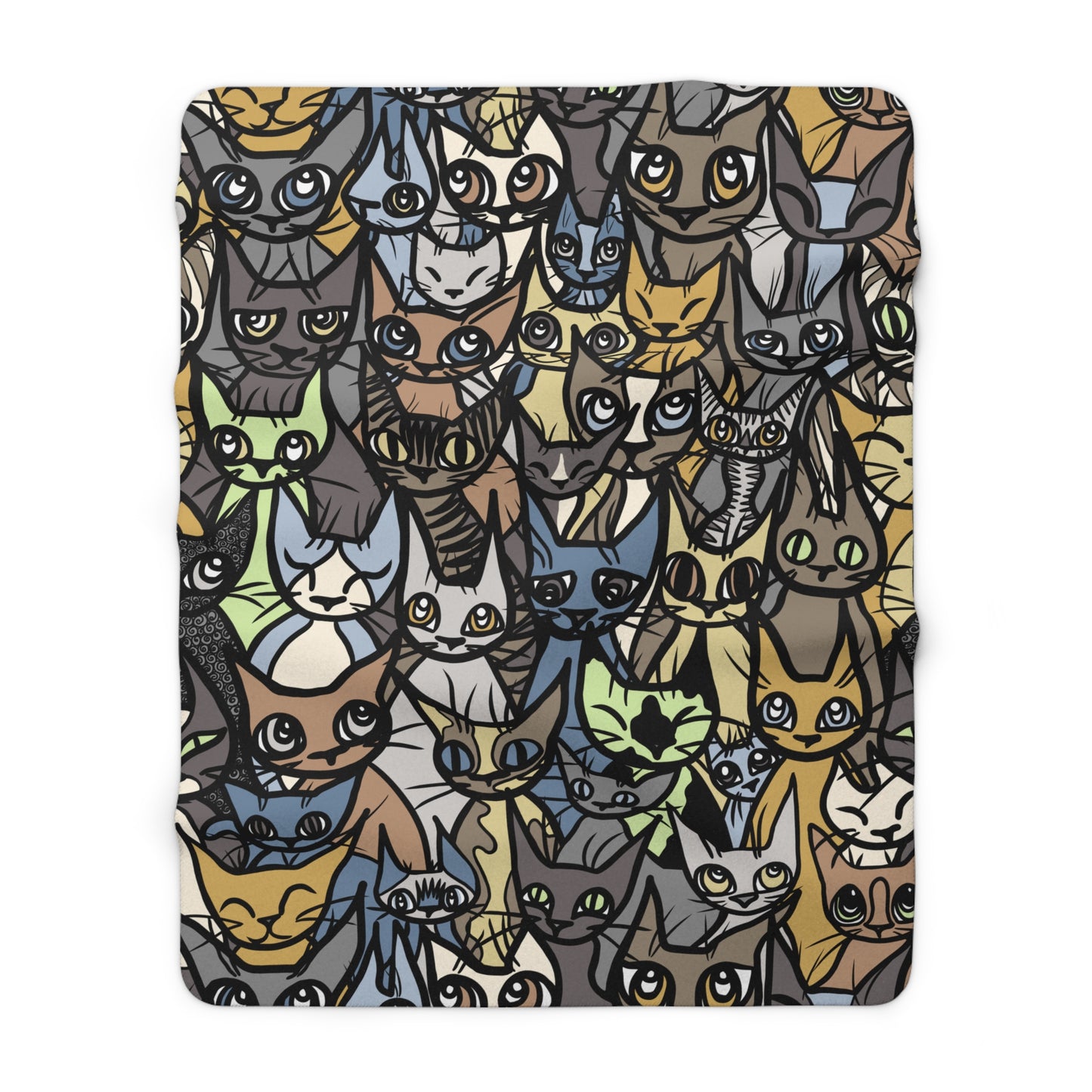 Super Soft Sherpa Fleece Blanket, 'Cozy Crowd' in Brown, Blue and Green