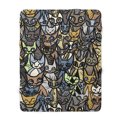 Super Soft Sherpa Fleece Blanket, 'Cozy Crowd' in Brown, Blue and Green