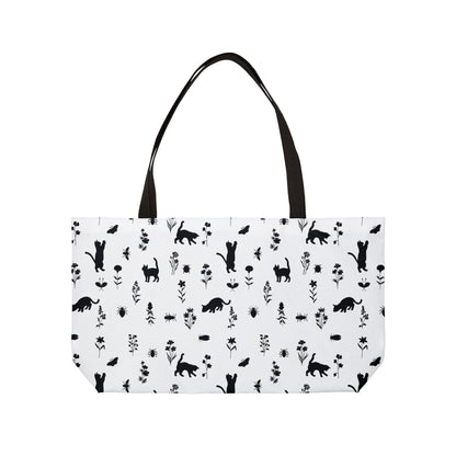 Chic Floral Cats in Play Siholette Weekender Tote Bag, Travel Bag, Beach Bag, Shopping Tote, Gift for Cat Lovers, Weekend Getaway Essential