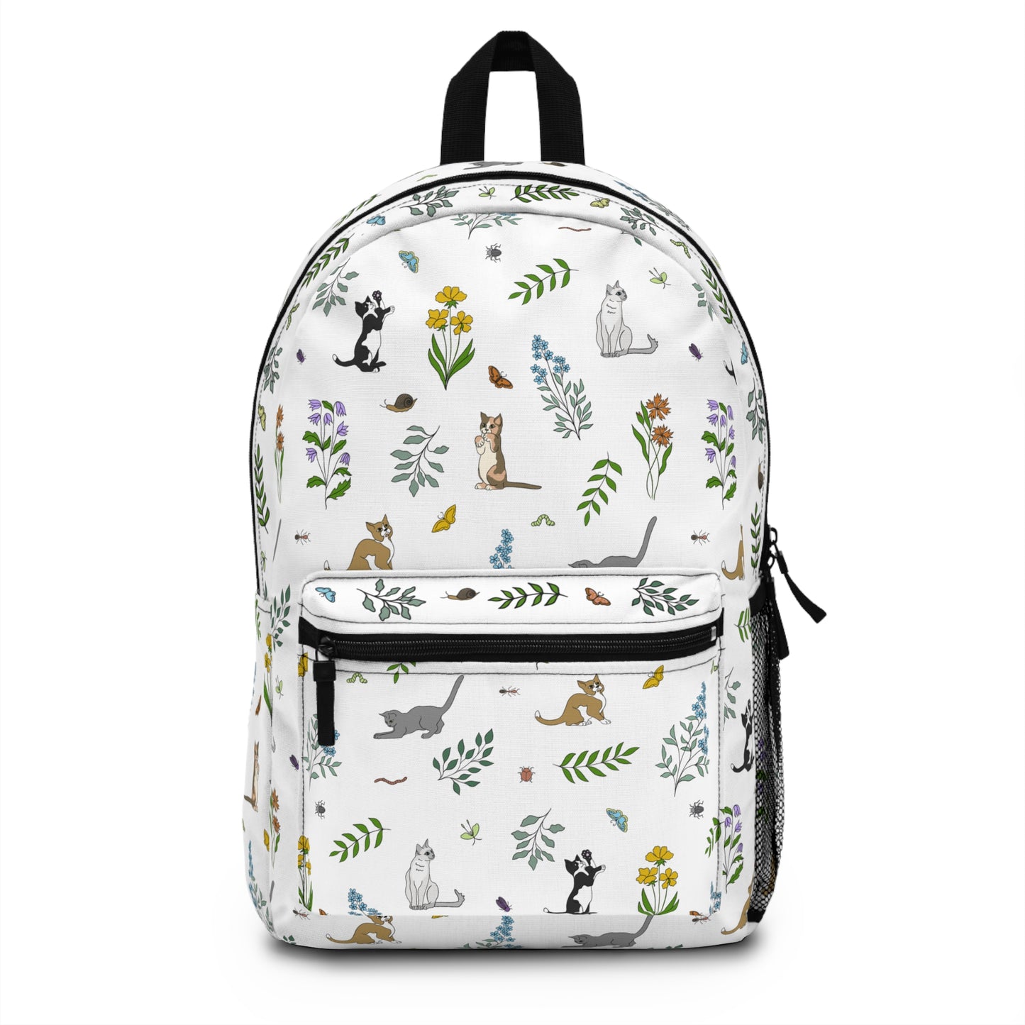 Wildflower Kittens and Bugs Backpack — Cute Floral Cat Print School Bag