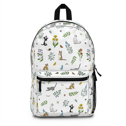 Wildflower Kittens and Bugs Backpack — Cute Floral Cat Print School Bag
