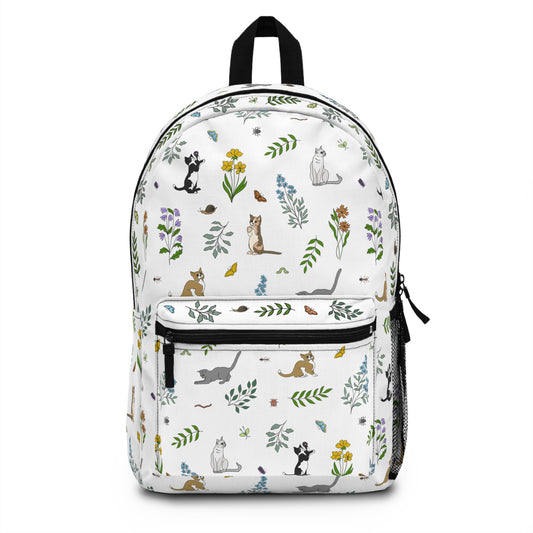 Wildflower Kittens and Bugs Backpack — Cute Floral Cat Print School Bag