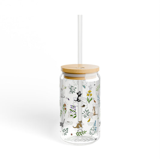 Wildflower Kittens 16oz Glass with Bamboo Lid