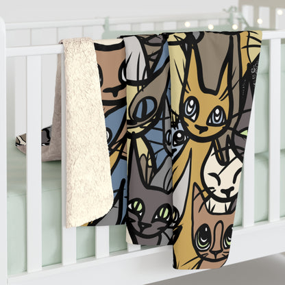 Super Soft Sherpa Fleece Blanket, 'Cozy Crowd' in Brown, Blue and Green