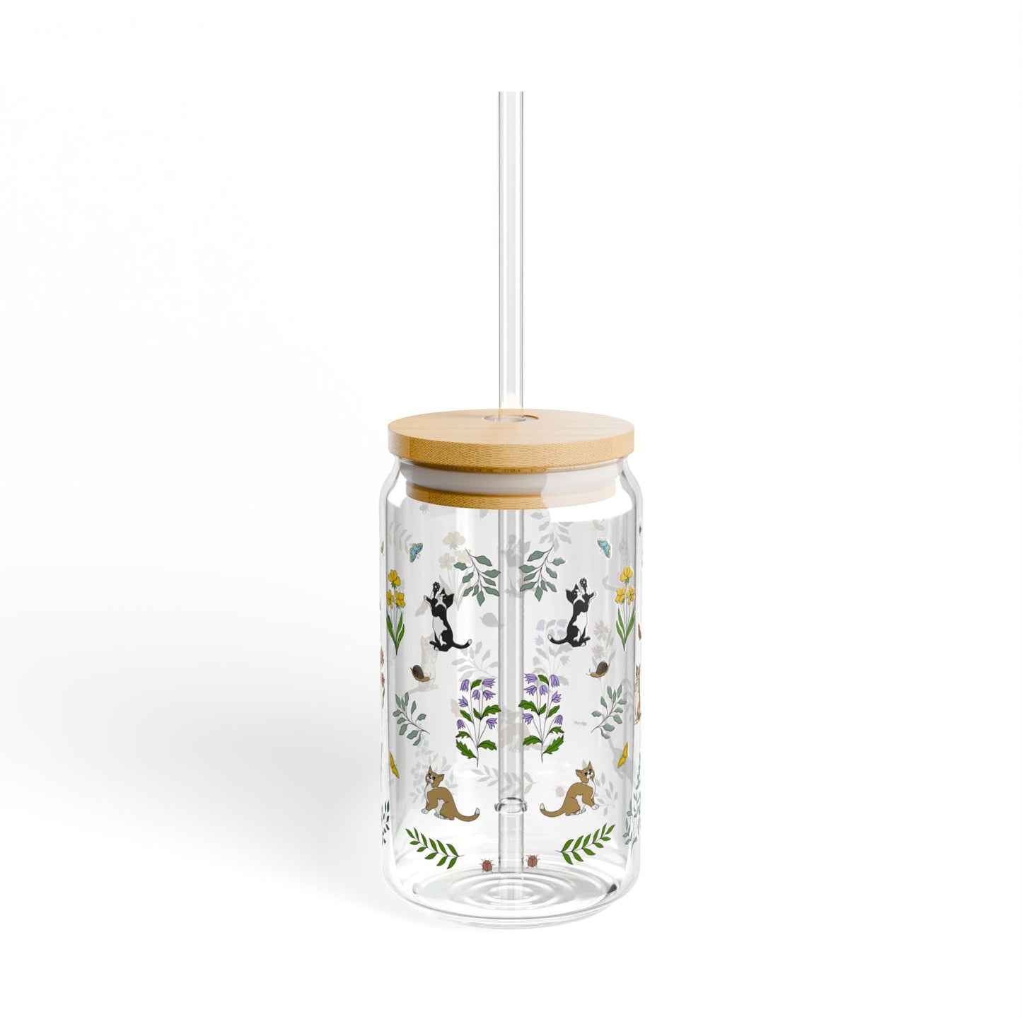 Wildflower Kittens 16oz Glass with Bamboo Lid