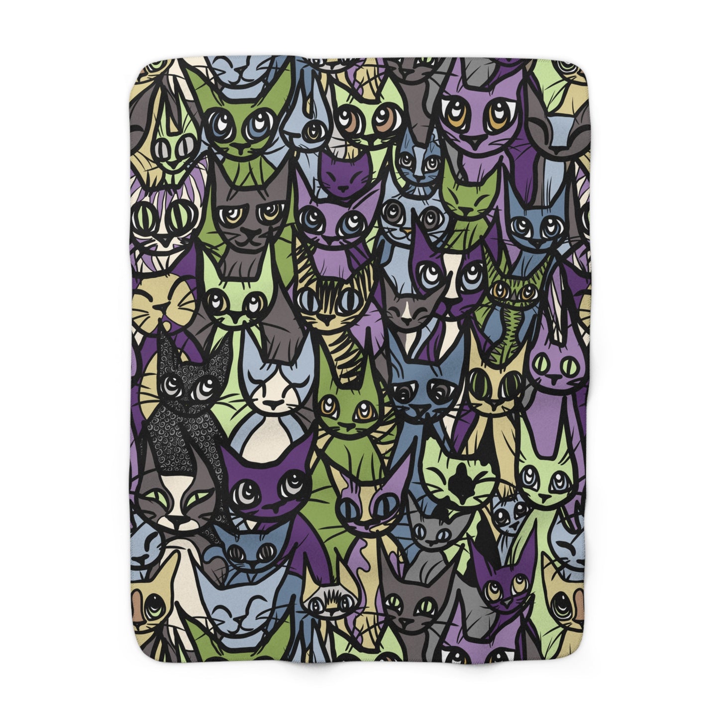 'Cozy Crowd' Cat Sherpa Fleece Blanket, Cute Cat Decor, Gifts for Cat Lovers, Warm Throw Blanket, Unique Cat Patterns, Pet Lover's Gift