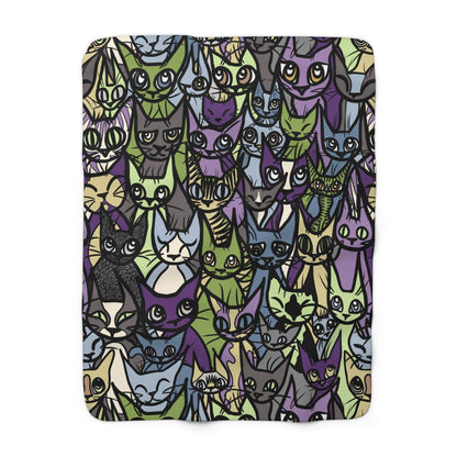 'Cozy Crowd' Cat Sherpa Fleece Blanket, Cute Cat Decor, Gifts for Cat Lovers, Warm Throw Blanket, Unique Cat Patterns, Pet Lover's Gift