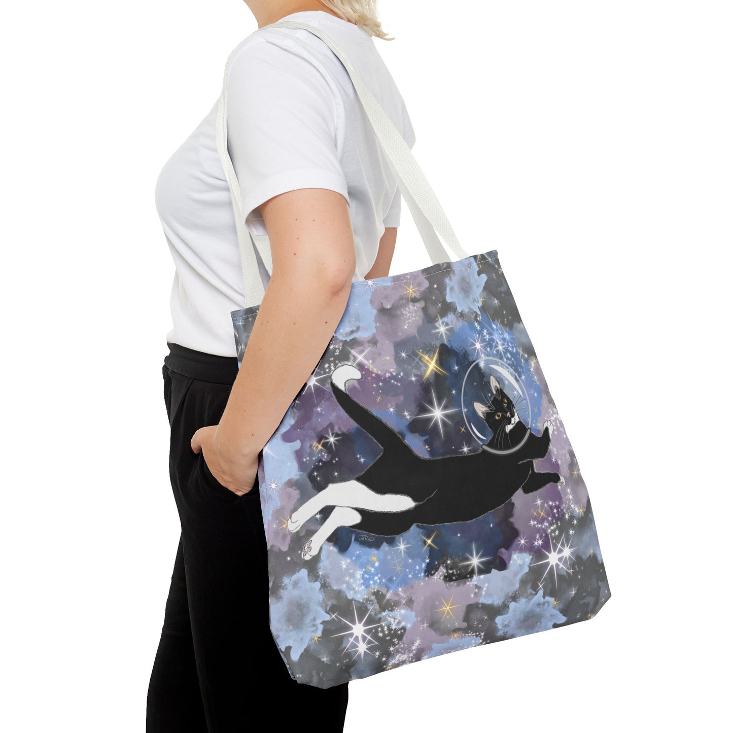 Galaxy Cat Tote Bag, Space Cat Bag, Cute Cat Tote, AOP Cat Lover Gift, Cosmic Cat Shopping Bag, Perfect for Cat Owners
