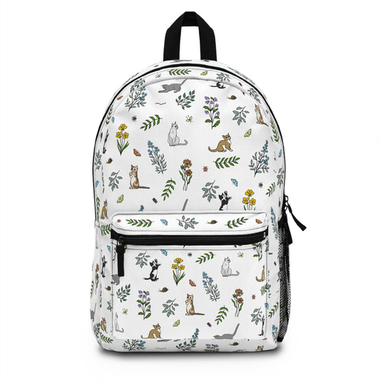 Spring Meadow Kittens Backpack — Cute Floral Cat Print School Bag