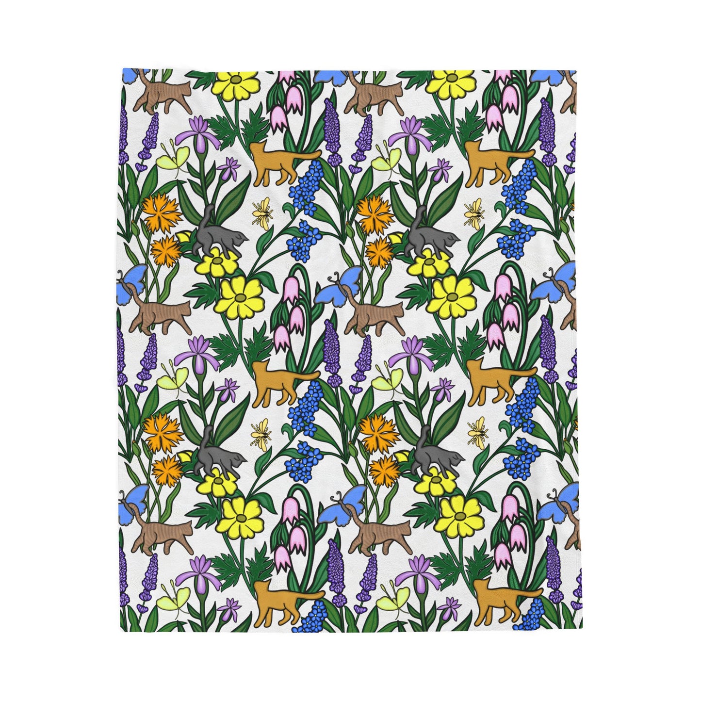 'Flower Garden Kitties' Velveteen Plush Blanket