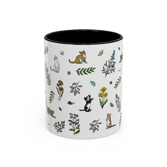 Spring Meadow Kittens Accent Coffee Mug — Floral Cats 11/15oz