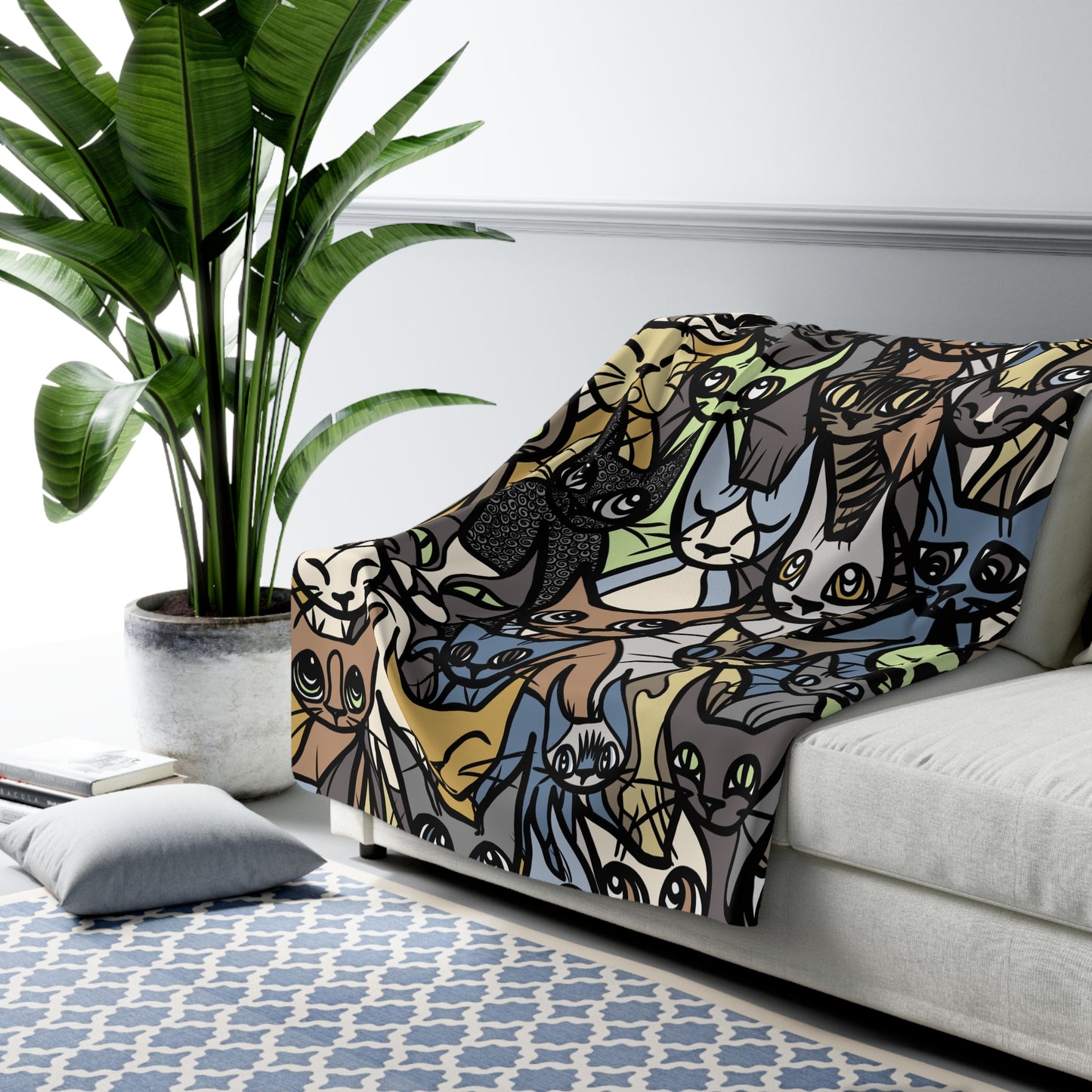 Super Soft 'Cozy Crowd' Cat-Themed Sherpa Fleece Blanket | Purrfect Gift for Cat Lovers | Warm and Snuggly Home Decor | Cat Lover
