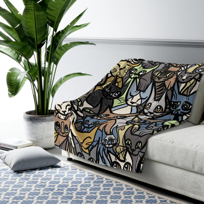 Super Soft 'Cozy Crowd' Cat-Themed Sherpa Fleece Blanket | Purrfect Gift for Cat Lovers | Warm and Snuggly Home Decor | Cat Lover