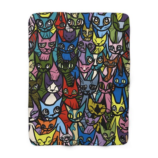 Super Soft Sherpa Fleece Blanket, Cozy Crowd in Bold Colors