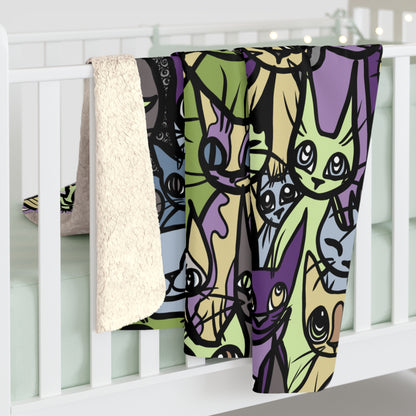 'Cozy Crowd' Cat Sherpa Fleece Blanket, Cute Cat Decor, Gifts for Cat Lovers, Warm Throw Blanket, Unique Cat Patterns, Pet Lover's Gift