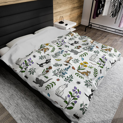 'Spring Cats' Velveteen Plush Blanket