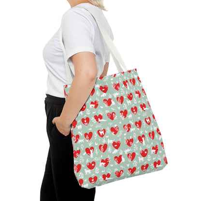 Heart Patterns Seafoam Tote Bag, Stylish Shopping Tote, Gift for Her, Casual Beach Bag, Love Themed Accessory