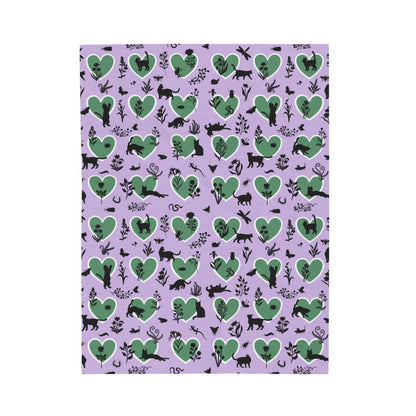 Adorable 'Heart Cats' Velveteen Plush Blanket, Lavender&Brunswick