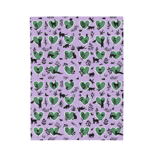 Adorable 'Heart Cats' Velveteen Plush Blanket, Lavender&Brunswick