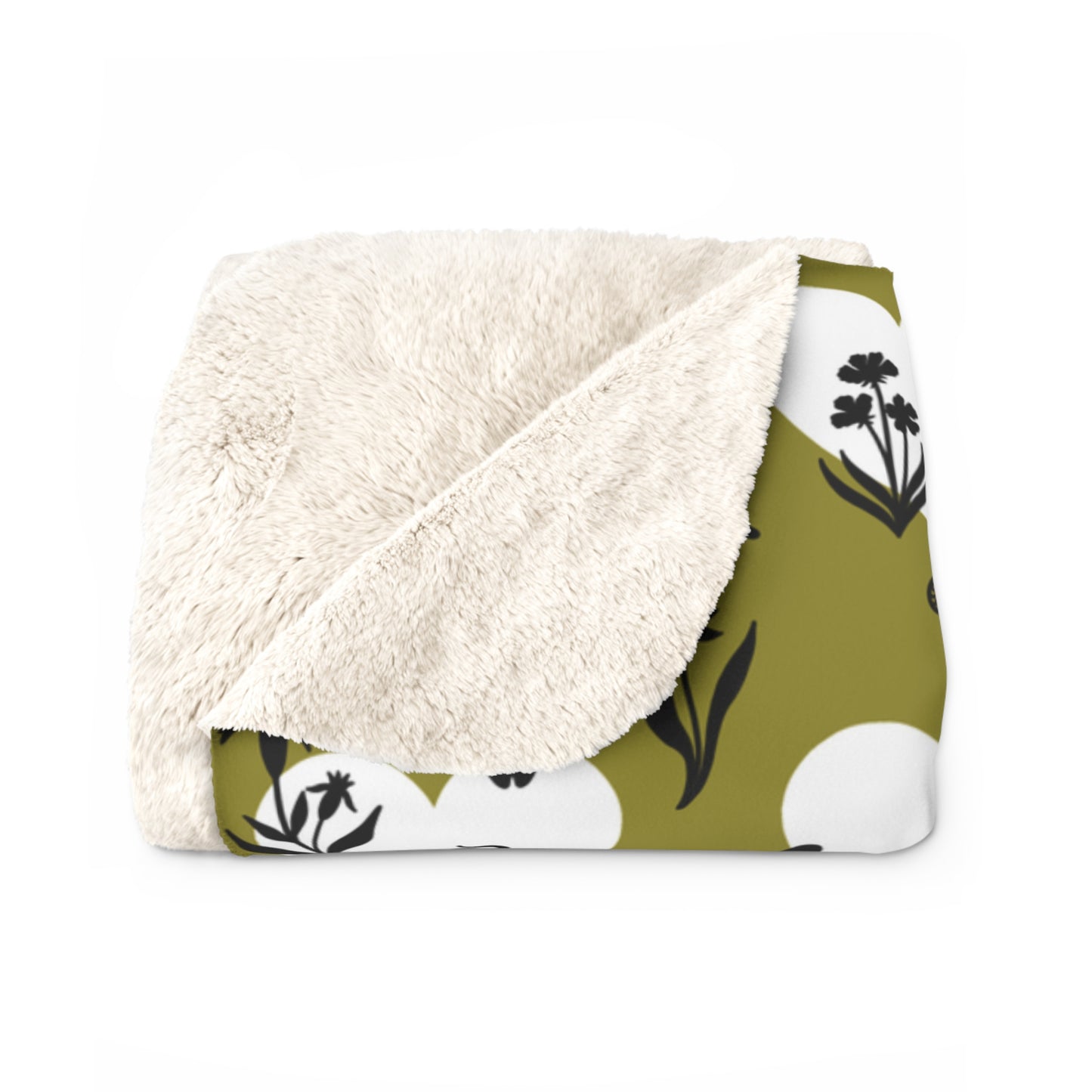 'Heart Cats' Sherpa Fleece Blanket, Olive
