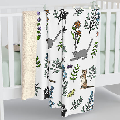 Luxurious Soft Sherpa Fleece Blanket, Spring Cats