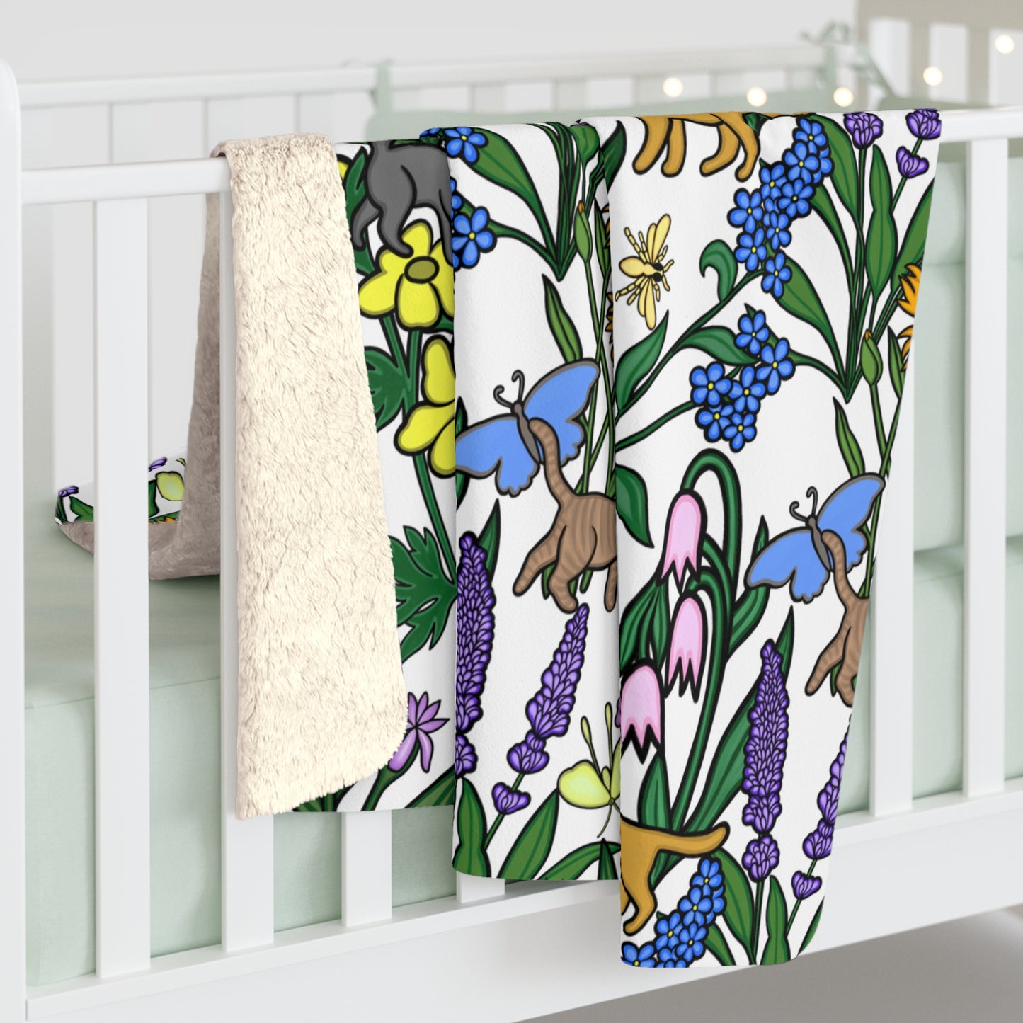 Luxurious, Super Soft Sherpa Fleece Blanket, Flower Garden Kitties