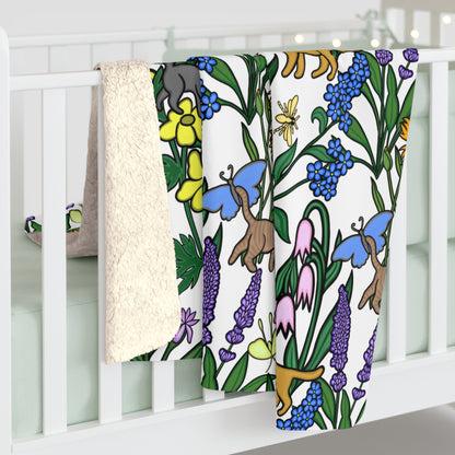 Luxurious, Super Soft Sherpa Fleece Blanket, Flower Garden Kitties