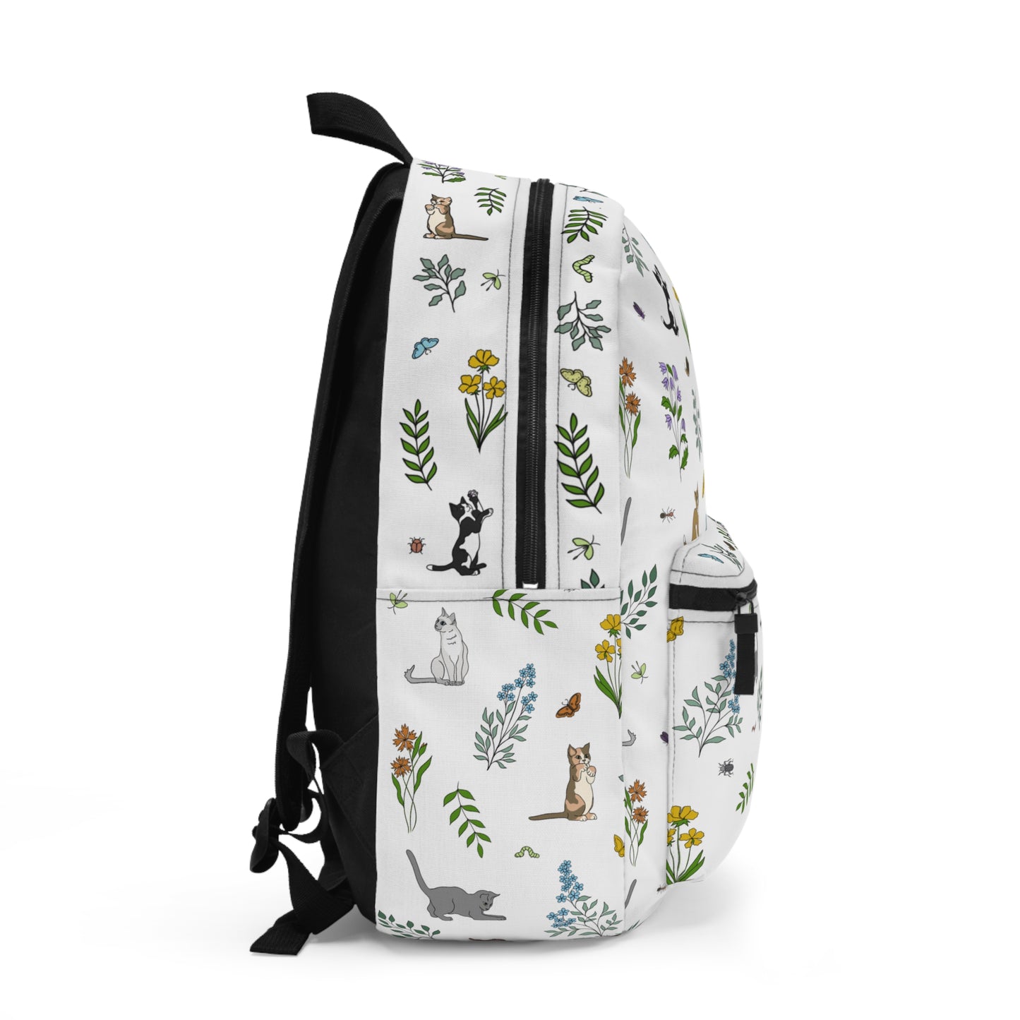 Wildflower Kittens and Bugs Backpack — Cute Floral Cat Print School Bag