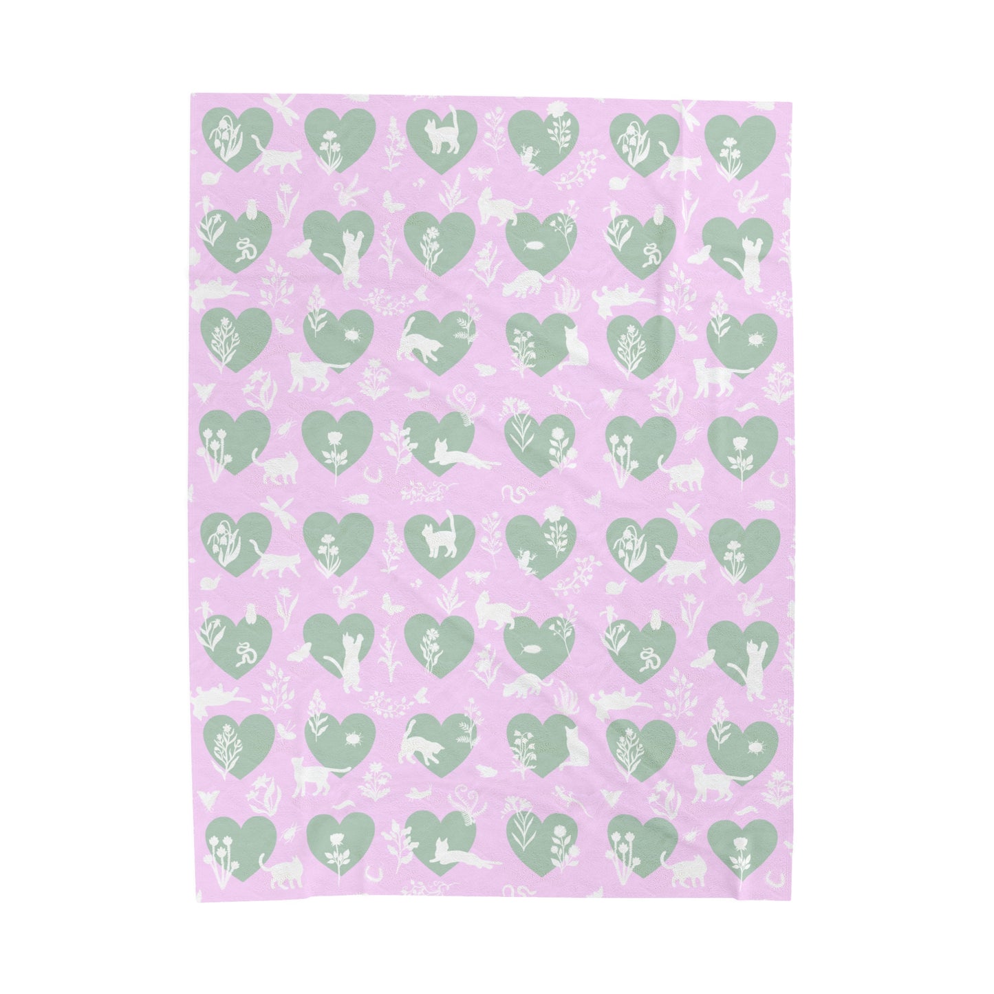 Adorable 'Heart Cats' Velveteen Plush Blanket, Pink&Seafoam