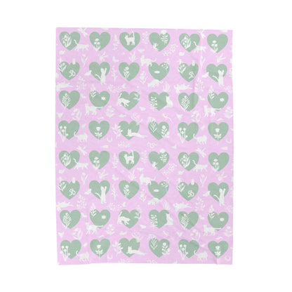 Adorable 'Heart Cats' Velveteen Plush Blanket, Pink&Seafoam