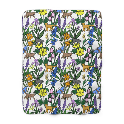 Luxurious, Super Soft Sherpa Fleece Blanket, Flower Garden Kitties