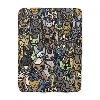Super Soft 'Cozy Crowd' Cat-Themed Sherpa Fleece Blanket | Purrfect Gift for Cat Lovers | Warm and Snuggly Home Decor | Cat Lover
