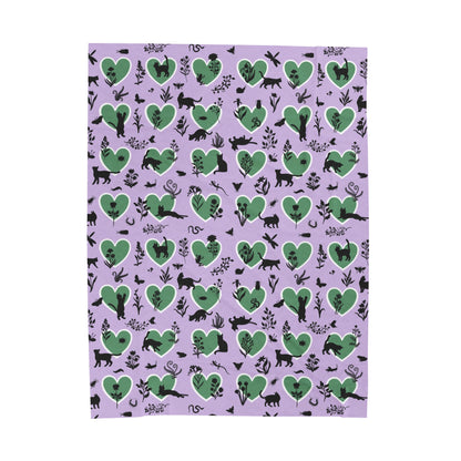 Adorable 'Heart Cats' Velveteen Plush Blanket, Lavender&Brunswick
