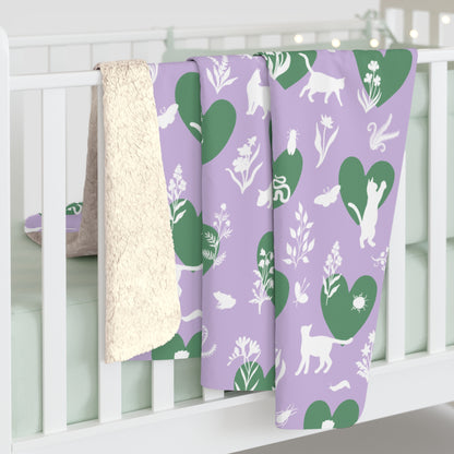 'Heart Cats' Lavender&Brunswick Sherpa Fleece Blanket