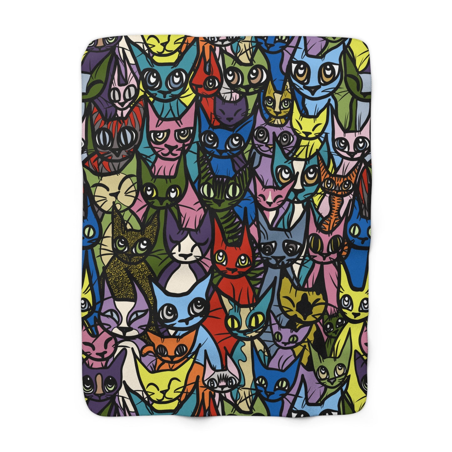 Whimsical 'Cozy Crowd' Cat Sherpa Blanket - Cozy Cat Lover Gift for Home Decor, Living Room Blanket, Cute Cat-Themed Gift, Super Soft