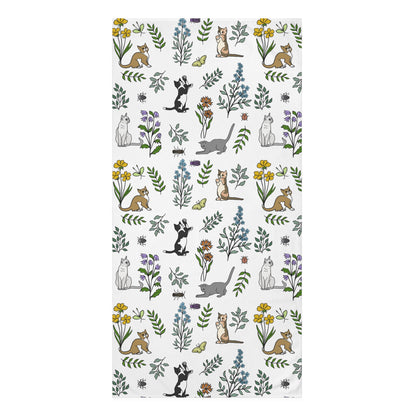 Charming Spring Meadow Kittens Towel, Cat Lover Gift, Botanical Print Towel, Soft Mink-Cotton Towel, Home Décor, Cute Animal Towel