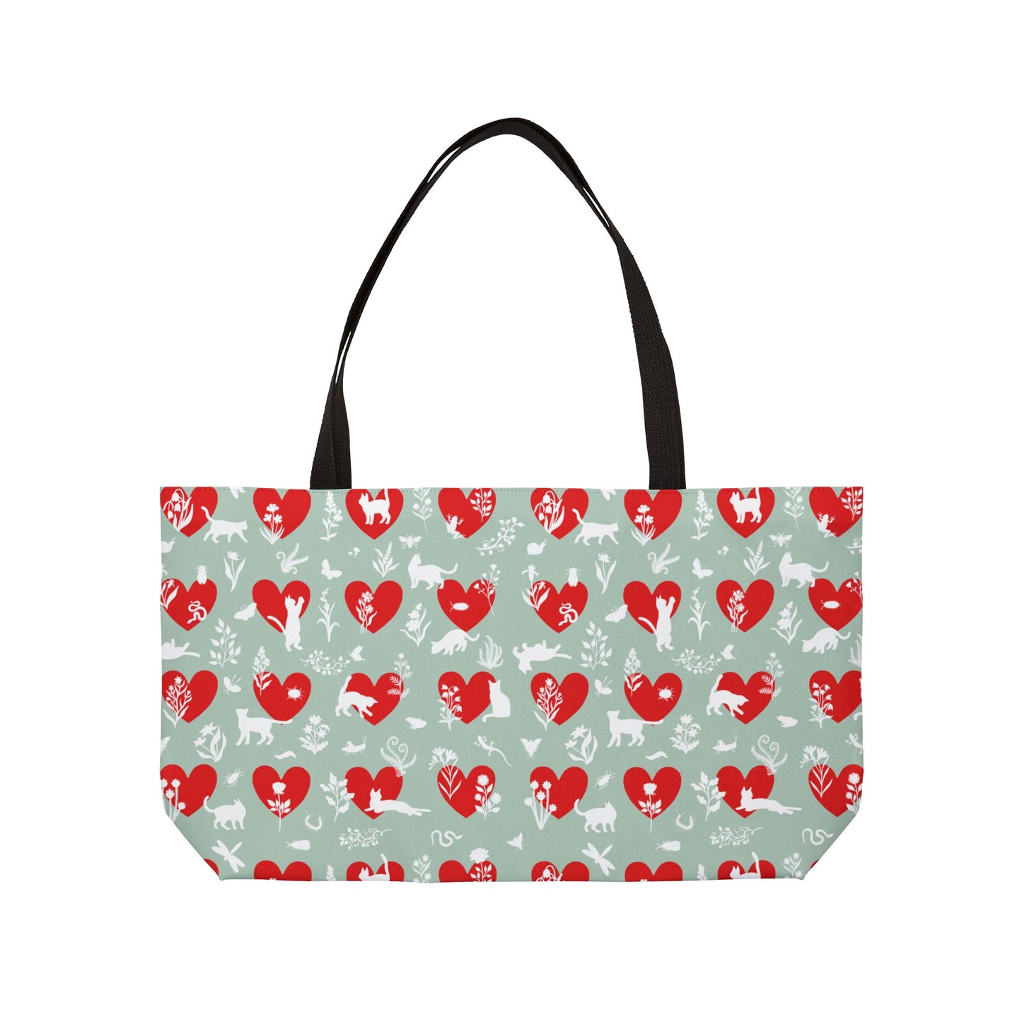 Charming Love Animals Weekender Tote Bag Seafoam , Cute Travel Bag, Heart Pattern Tote, Perfect for Gifts, Fun Weekend Getaway