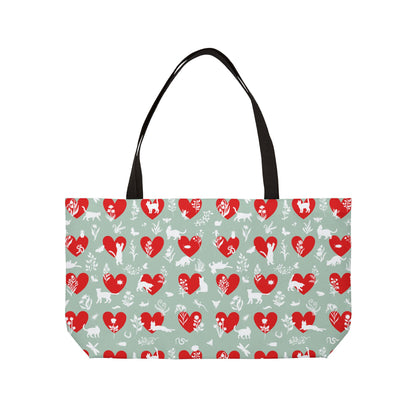 Charming Love Animals Weekender Tote Bag Seafoam , Cute Travel Bag, Heart Pattern Tote, Perfect for Gifts, Fun Weekend Getaway