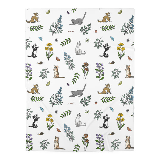 Spring Meadow Kittens Baby Swaddle Blanket — Soft Newborn Wrap with Playful Kitten & Wildflower Print