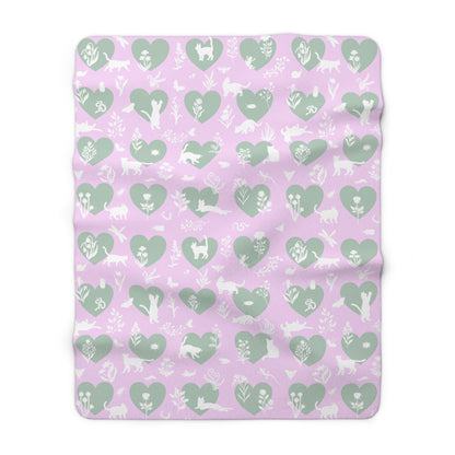 'Heart Cats' Sherpa Fleece Blanket, Pink&Seafoam