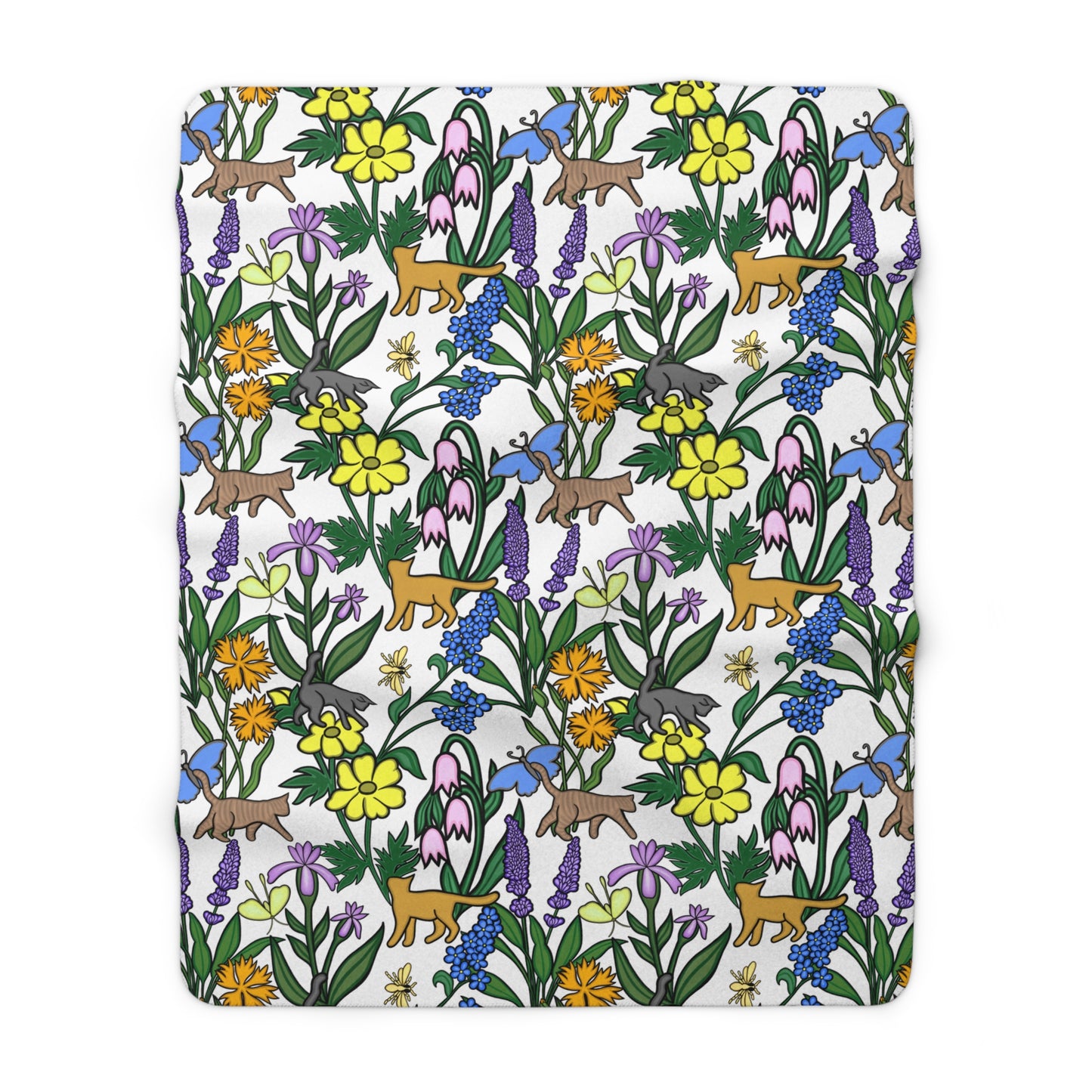 Luxurious, Super Soft Sherpa Fleece Blanket, Flower Garden Kitties