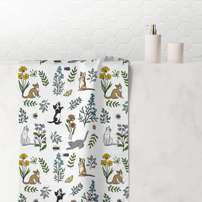 Charming Spring Meadow Kittens Towel, Cat Lover Gift, Botanical Print Towel, Soft Mink-Cotton Towel, Home Décor, Cute Animal Towel
