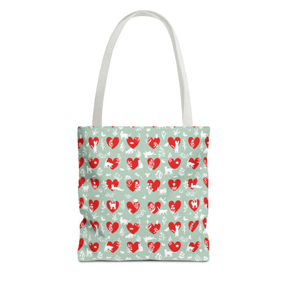 Heart Patterns Seafoam Tote Bag, Stylish Shopping Tote, Gift for Her, Casual Beach Bag, Love Themed Accessory