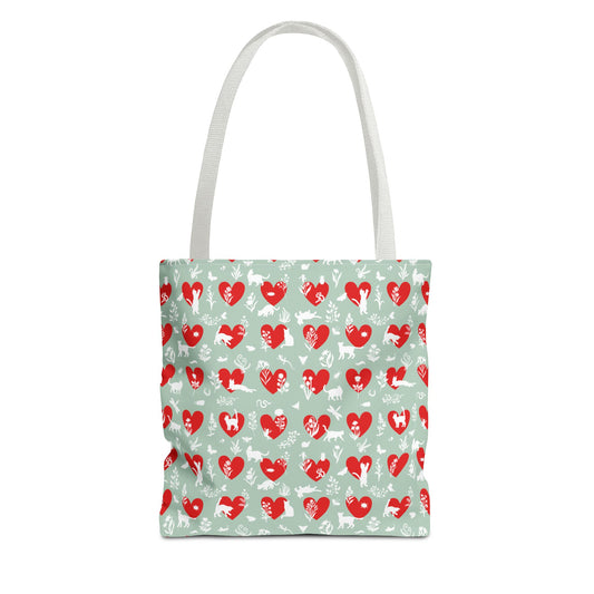 Heart Patterns Seafoam Tote Bag, Stylish Shopping Tote, Gift for Her, Casual Beach Bag, Love Themed Accessory