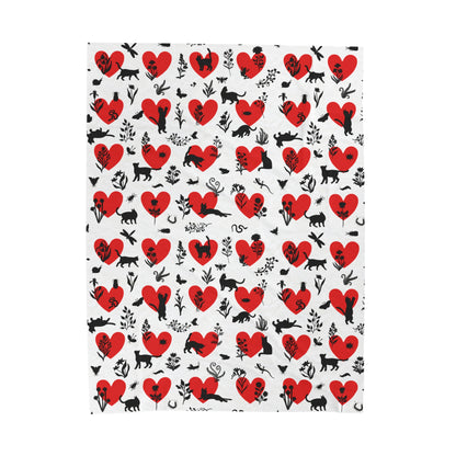 Adorable 'Heart Cats' Velveteen Plush Blanket, White&Red