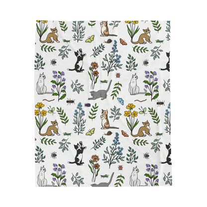 'Spring Cats' Velveteen Plush Blanket