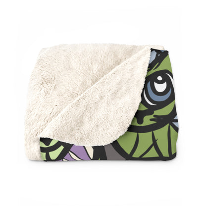 Super Soft Sherpa Fleece Blanket, 'Cozy Crowd' in Purple and Green